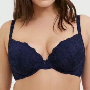 💋 Torrid Size 42DD New Navy Blue Lace XO Plunge Push-Up Bra sexy